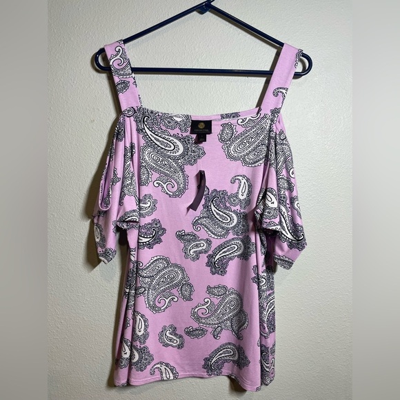 NWT JM Collection Lilac off shoulder shirt with Paisley Print. Size Large - Picture 1 of 5
